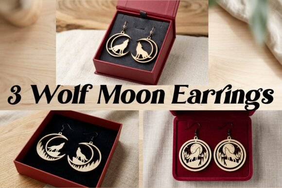 3 Wolf Moon Earrings Bundle: Enchanting Laser Cut Designs