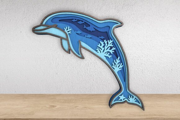 3D Layered Dolphin Laser Cut File: Oceanic Art for Your Projects