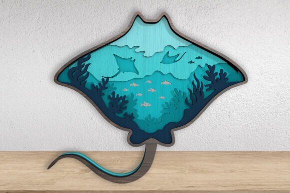 3D Layered Manta Ray Laser Cut File for Coastal Art