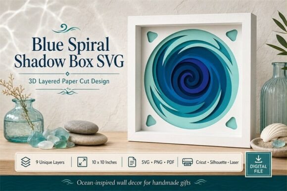 Blue Spiral Wall Art Svg: A Dynamic 3D Papercraft Design