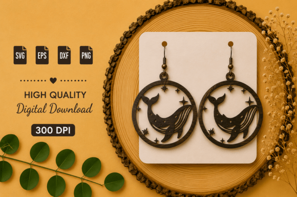 Enchanting Moon Whale Earrings: A Laser Cut SVG Collection