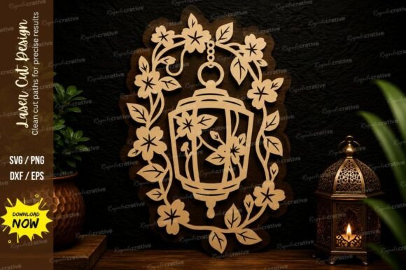 Floral Lantern Wreath Laser Cut SVG for Elegant Crafts