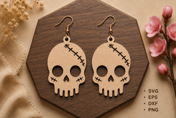 Halloween Skull Wooden Laser Cut Earring: Spooky-Cute SVG Files