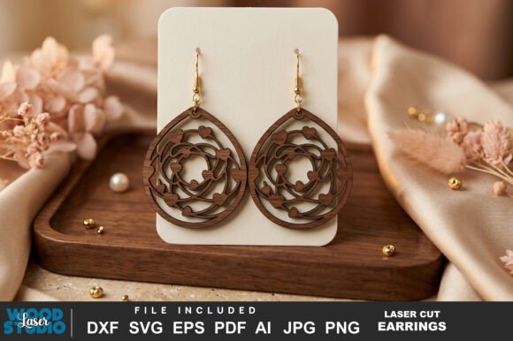 Heart Pattern Laser Cut Earrings SVG Design