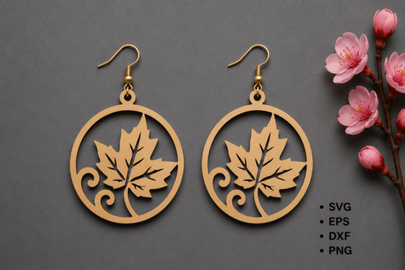 Maple Leaf Wooden Laser Cut Earrings SVG