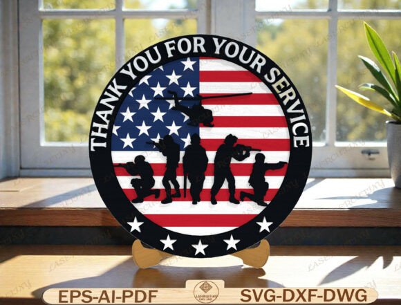 Military American Flag Sign Laser Cut