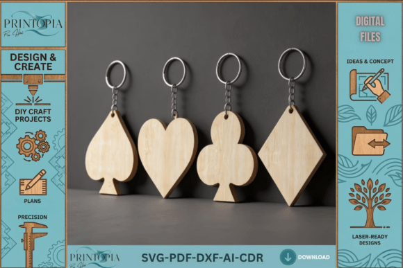 Playing Card Suits Keychain LaserCut Design Bundle