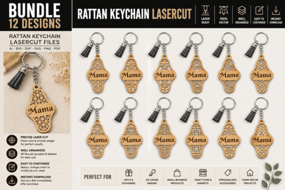 Rattan Keychain Lasercut BUNDLES: Your Complete Design Toolkit