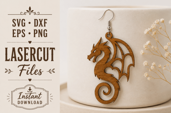 Unique Dragon Earrings Wood Laser Cut SVG Files